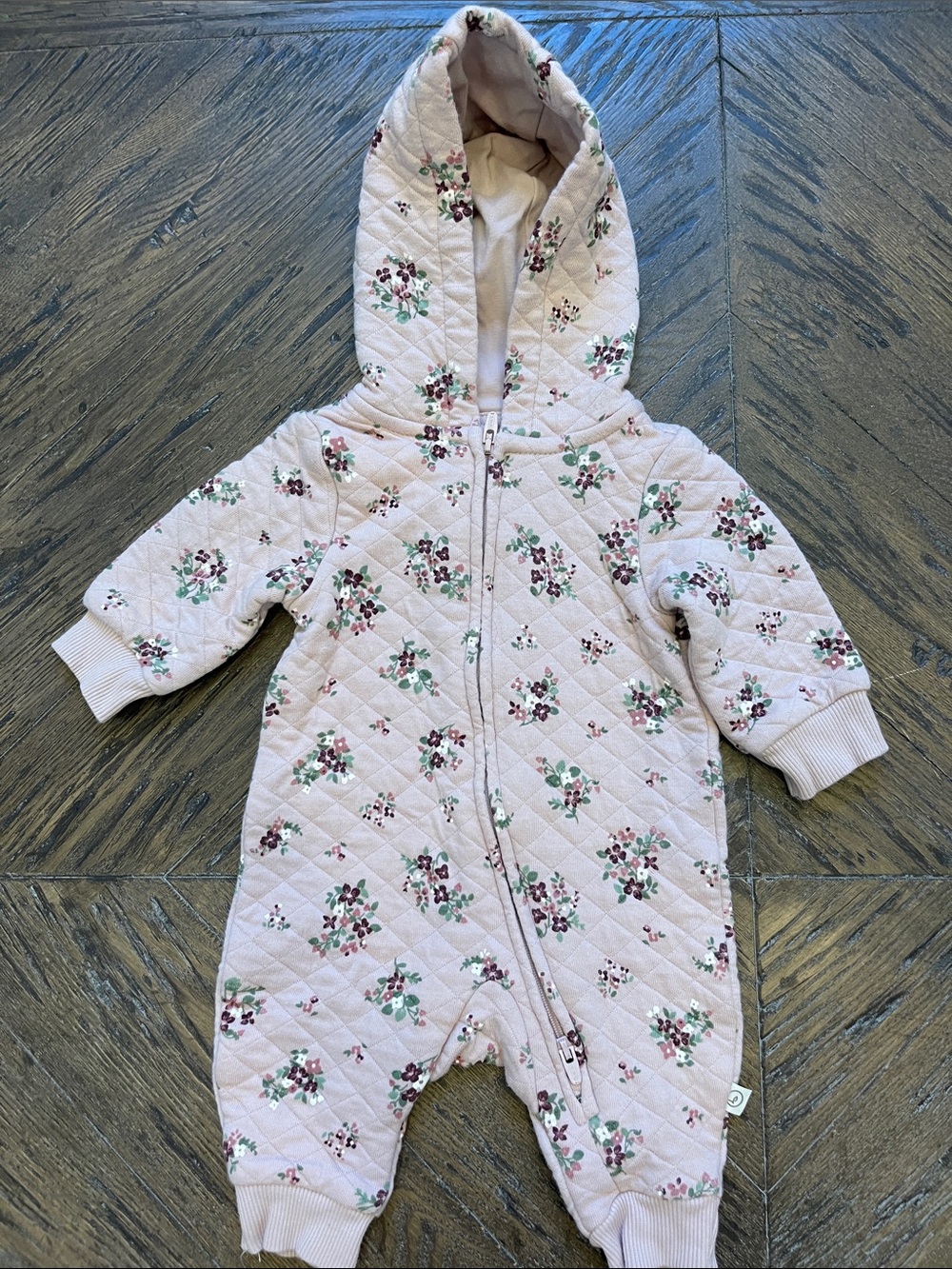 Little Planet Quilted Floral Hooded Baby One-Piece Romper - Light Pink